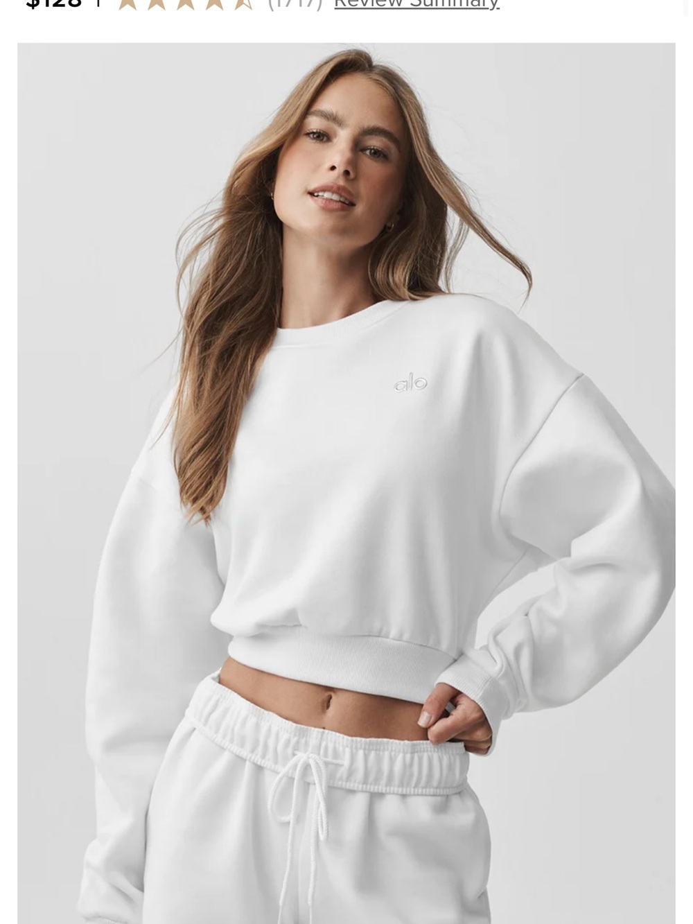ALO Accolade White Cropped Crewneck Sweatshirt